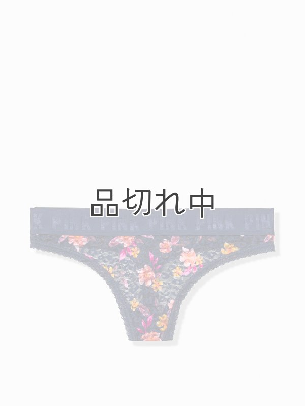 画像1: 【Victoria's Secret PINK/ヴィクトリアシークレットピンク】Lace Logo Thong ショーツ(XS)：ネイビーフローラル